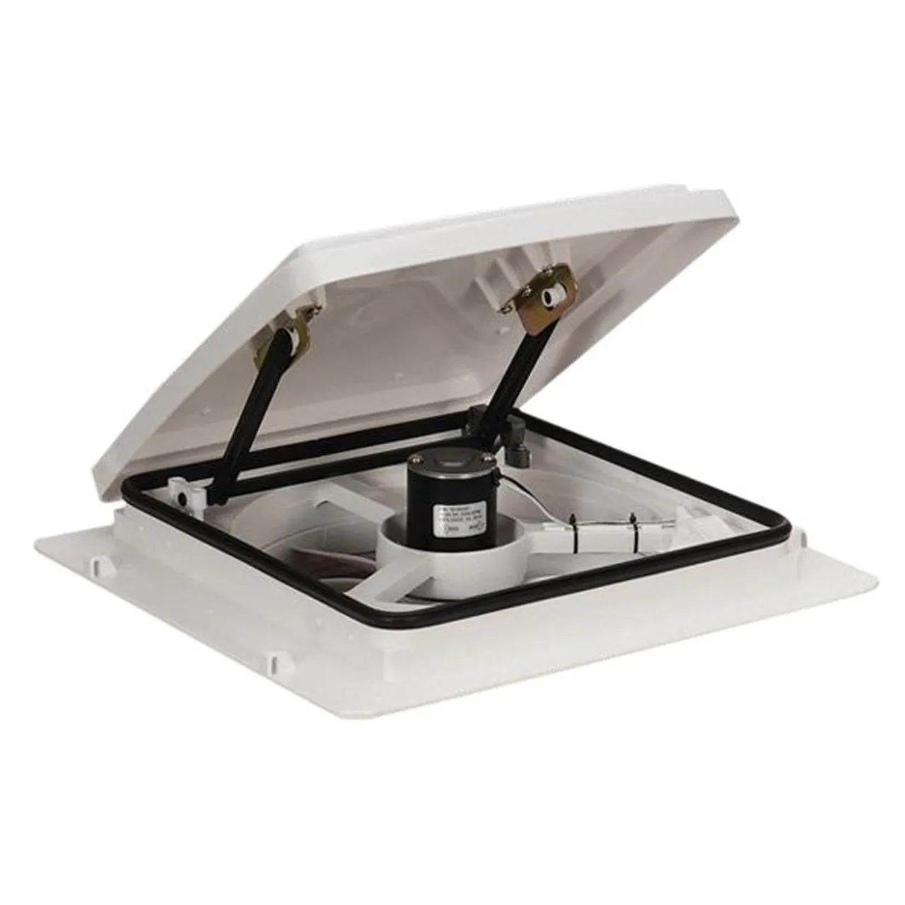 Trap door style RV fan